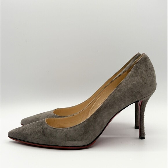 Christian Louboutin Gray Suede Stiletto Decoltish 85 Pumps Roche Sz EU 38 8 - Picture 2 of 14